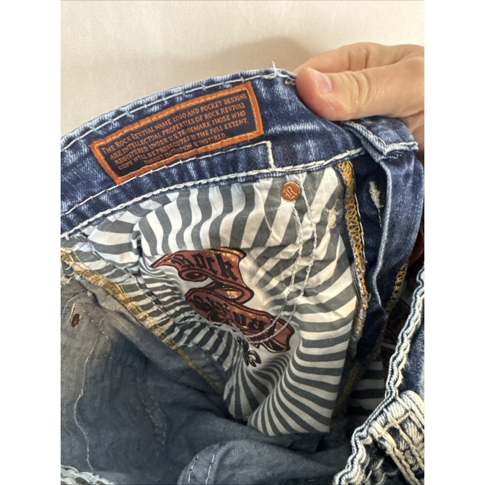 Rock Revival Men's Blue Distressed Denim Jeans - Picture 9 of 10